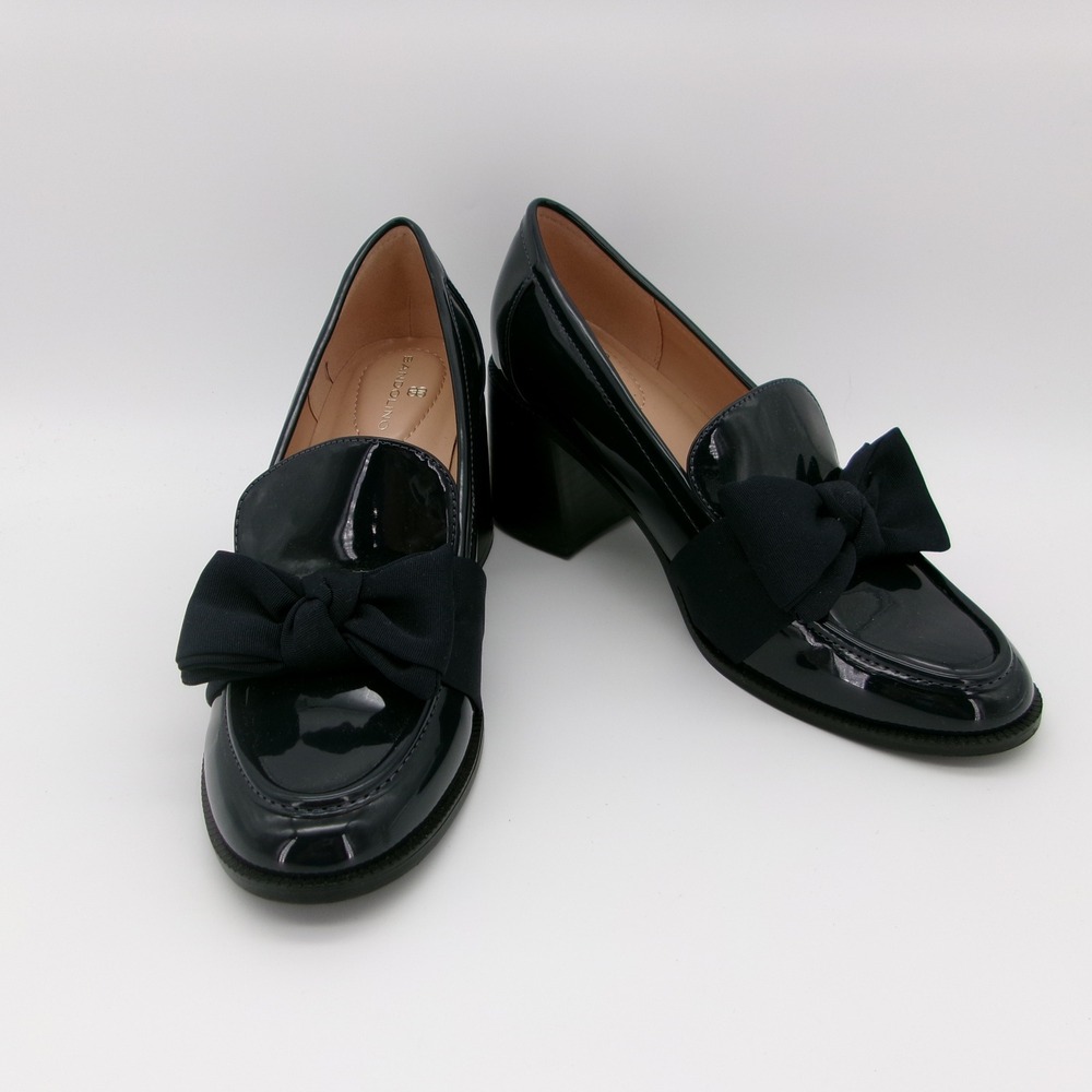 Bandolino Korra Navy Patent Loafer Pumps Block Heel Bow BNKORRAR3 Womens 8.5 M